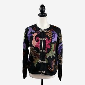 Caamano Hand Knit Cardigan Sweater Womens L Pima Cotton Peru Metal Clasp Heavy